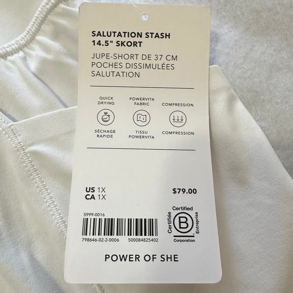 Athleta Salutation Stash 14.5" Skort White Powervita Active Size 1X NWT $79 - Picture 4 of 7